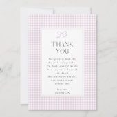 Gingham Pink Bow Baby Girl Thank You Card Kaart (Voorkant)