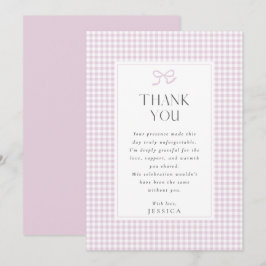 Gingham Pink Bow Baby Girl  Thank You Card Kaart
