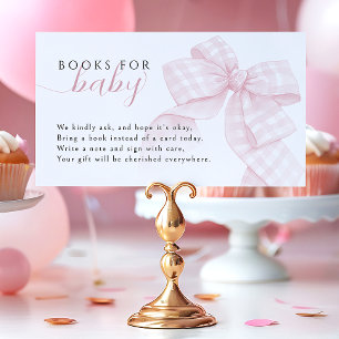 Gingham Pink Bow Baby shower Boeken voor Baby 3,5x Informatiekaartje