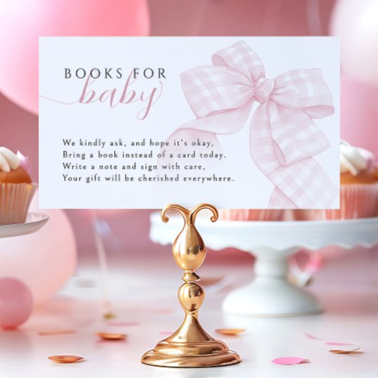 Gingham Pink Bow Baby shower Boeken voor Baby 3,5x Informatiekaartje