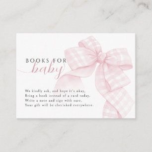 Gingham Pink Bow Baby shower Boeken voor Baby Informatiekaartje