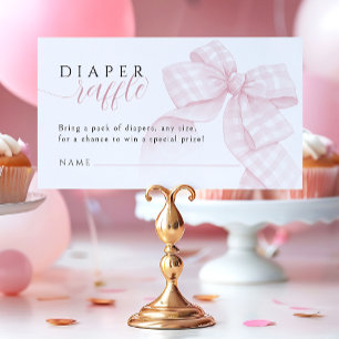 Gingham Pink Bow Baby shower Luier Raffle 3,5x2" Informatiekaartje