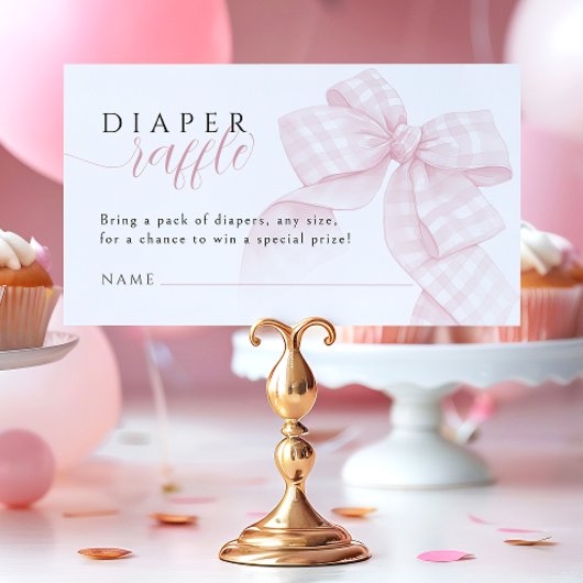 Gingham Pink Bow Baby shower Luier Raffle 3,5x2" Informatiekaartje