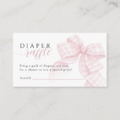 Gingham Pink Bow Baby shower Luier Raffle 3,5x2" Informatiekaartje (Voorkant)
