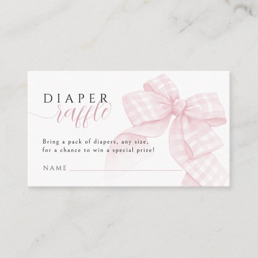 Gingham Pink Bow Baby shower Luier Raffle 3,5x2" Informatiekaartje (Voorkant)