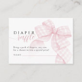 Gingham Pink Bow Baby shower Luier Raffle Informatiekaartje (Voorkant)