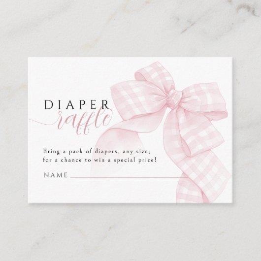 Gingham Pink Bow Baby shower Luier Raffle Informatiekaartje (Voorkant)