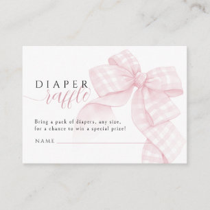 Gingham Pink Bow Baby shower Luier Raffle Informatiekaartje