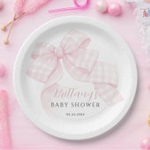 Gingham Pink Bow Baby shower Papieren Bordje