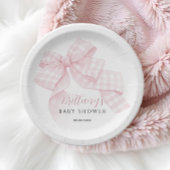 Gingham Pink Bow Baby shower Papieren Bordje