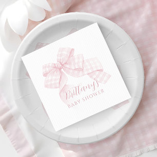 Gingham Pink Bow Baby shower Servet
