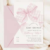 Gingham Pink Bow Baby shower Uitnodiging