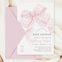 Gingham Pink Bow Baby shower Uitnodiging