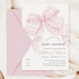 Gingham Pink Bow Baby shower Uitnodiging