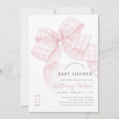 Gingham Pink Bow Baby shower Uitnodiging (Voorkant)