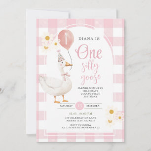 Gingham Pink Daisy Een Gekke Gans 1e Verjaardag Kaart