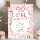Gingham Pink Daisy One Cute Chick 1st Birthday Kaart
