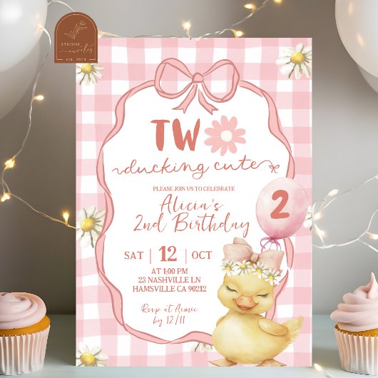 Gingham Pink Daisy Yellow Duck 2nd Birthday Kaart