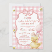 Gingham Pink Daisy Yellow Duck Baby Shower Kaart (Voorkant)