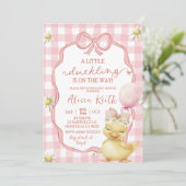 Gingham Pink Daisy Yellow Duck Baby Shower Kaart (Staand voorkant)