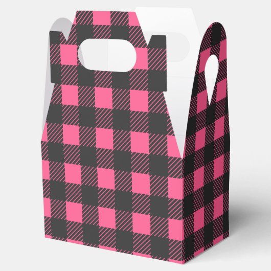 Gingham Pink en Black Buffalo Play Wedding Party Bedankdoosjes (Geopend)