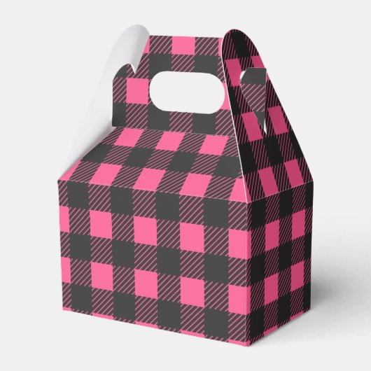 Gingham Pink en Black Buffalo Play Wedding Party Bedankdoosjes (Voorkant Zijde)