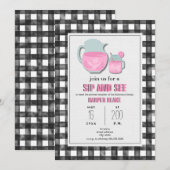 Gingham Pink Lemonade Sip & See Baby Invitation Kaart (Voorkant / Achterkant)