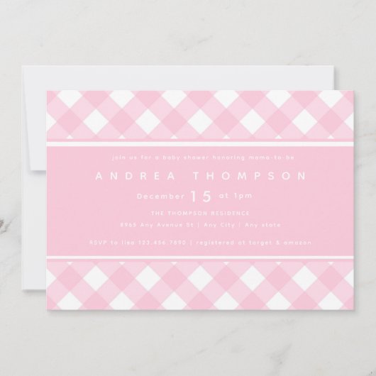 Gingham Pink | Meisje Baby shower Uitnodiging (Voorkant)