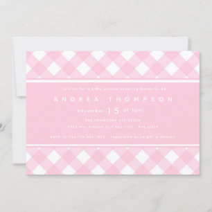 Gingham Pink Meisje Baby shower Uitnodiging