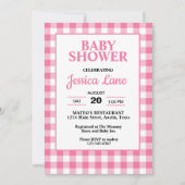 Gingham Pink Plaid Baby shower Invitation Kaart (Voorkant)