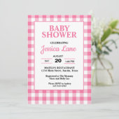 Gingham Pink Plaid Baby shower Invitation Kaart (Staand voorkant)