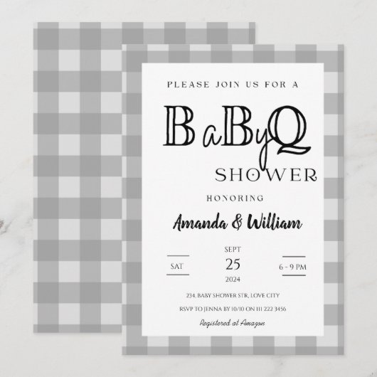 Gingham Plaid BBQ Baby Couples Douche Kaart (Voorkant / Achterkant)