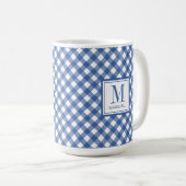 Gingham Plaid Blue Custom Name Birthday Koffiemok (Voorkant rechts)