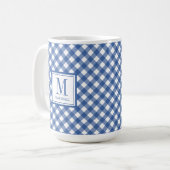 Gingham Plaid Blue Custom Name Birthday Koffiemok (Voorkant links)
