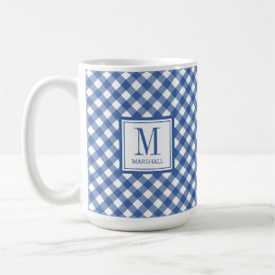 Gingham Plaid Blue Custom Name Birthday Koffiemok