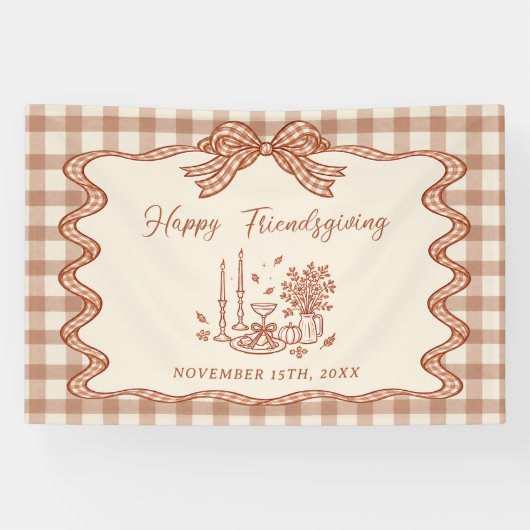 Gingham Plaid Friendsgiving-diner Spandoek (Horizontaal)