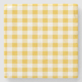 Gingham Plaid Geel en Wit Patroon Stenen Onderzetter (Voorkant)