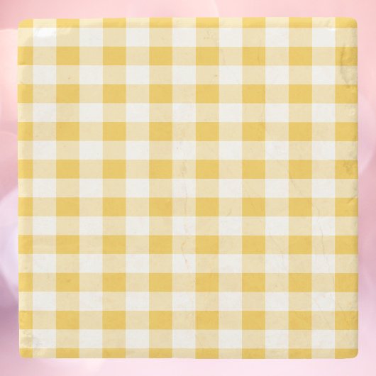 Gingham Plaid Geel en Wit Patroon Stenen Onderzetter