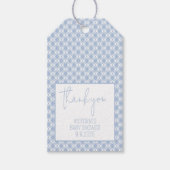 Gingham Plaid Pastel Stof Blauwe Baby Shower Cadeaulabel (Voorkant)