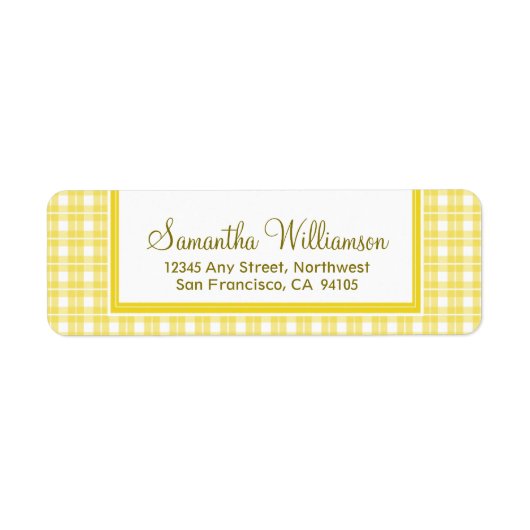 Gingham Plaid Retouradreslabels (geel) Etiket (Voorkant)