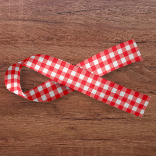 Gingham Plaid Rood & Wit Satijnen Lint