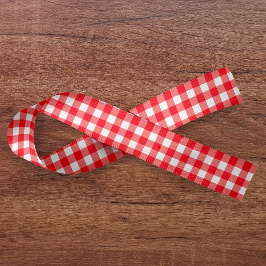 Gingham Plaid Rood & Wit Satijnen Lint
