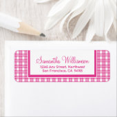 Gingham Plaid Terugkeeradreslabels (fuchsia) Etiket (Insitu)