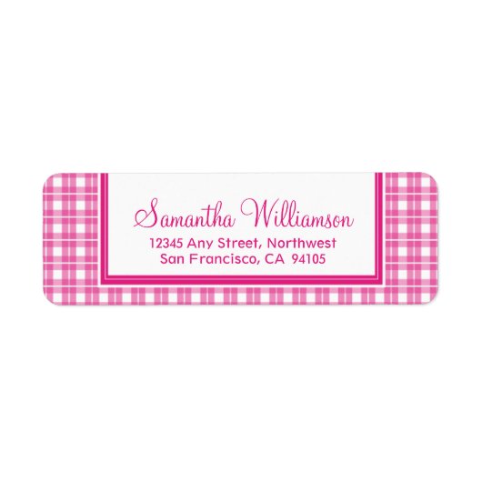Gingham Plaid Terugkeeradreslabels (fuchsia) Etiket (Voorkant)