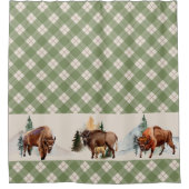Gingham Plaid Waterverf Bison Buffalo Zuidwest Douchegordijn (Voorkant)