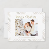 Gingham Plaid Waterverf Foto Witte Kerst Feestdagenkaart (Voorkant)