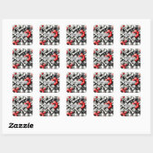 Gingham Plaid Zwart Wit Rood Bloemen Dank u Vierkante Sticker (Vel)