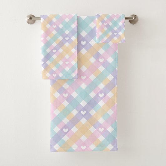 Gingham Plaids Harten Pastel Kleuren Bad Handdoek (Insitu)