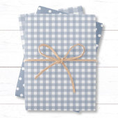 Gingham Polka Dots Dusty Blue Mix en Match Inpakpapier Vel