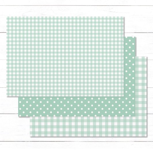 Gingham Polka Dots Pastel Mint Green Mix en Match Inpakpapier Vel